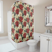 Holiday Shower Curtain Classic Christmas Flowers Douchegordijn (In situ)