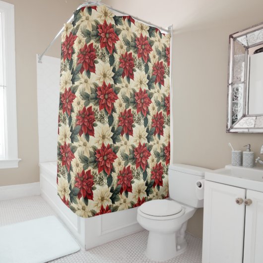 Holiday Shower Curtain Classic Christmas Flowers Douchegordijn (In situ)
