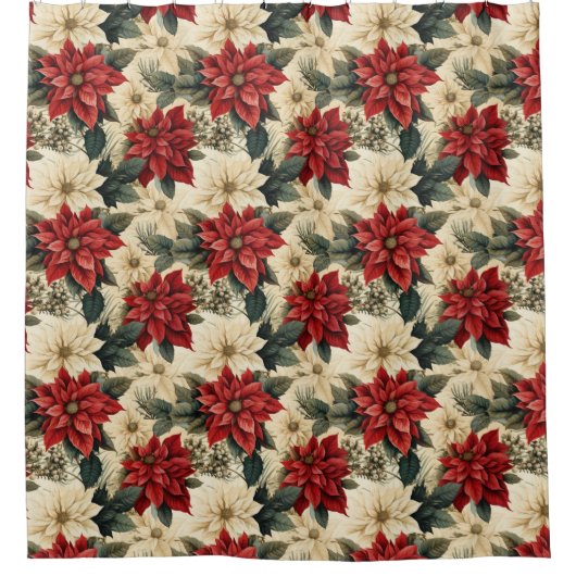 Holiday Shower Curtain Classic Christmas Flowers Douchegordijn (Voorkant)