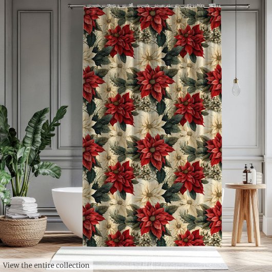 Holiday Shower Curtain Classic Christmas Flowers Douchegordijn