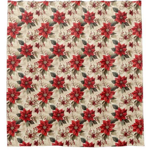 Holiday Shower Curtain with Classic Xmas Flowers Douchegordijn (Voorkant)
