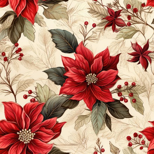 Holiday Shower Curtain with Classic Xmas Flowers Douchegordijn