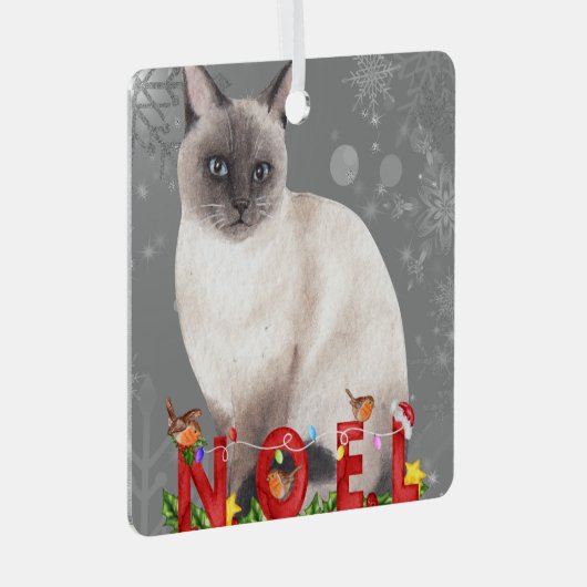 Holiday Siamese Cat Waterverf Metalen Ornament (Voorkant Rechts)