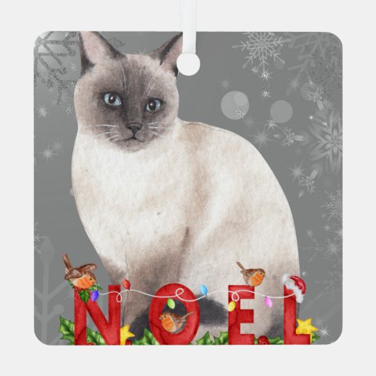 Holiday Siamese Cat Waterverf Metalen Ornament (Achterkant)