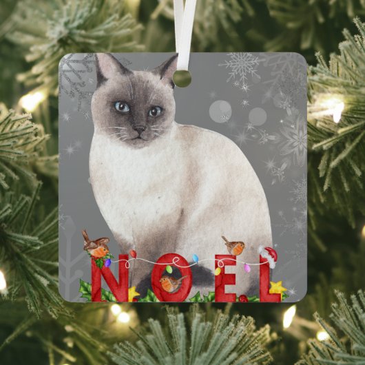 Holiday Siamese Cat Waterverf Metalen Ornament (Insitu)