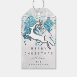 Holiday Silver Blue Grey kerstrendiertje 3D Cadeaulabel