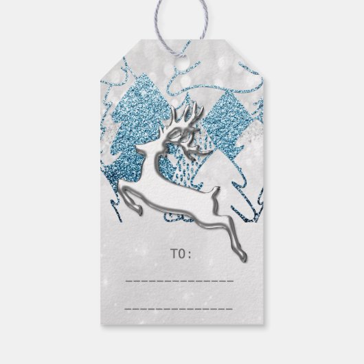 Holiday Silver Blue Grey kerstrendiertje 3D Cadeaulabel (Achterkant)