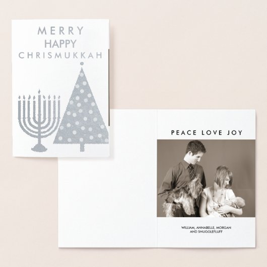 Holiday Silver Chrismukkah Merry Voeg uw foto toe Folie Kaarten (Display)