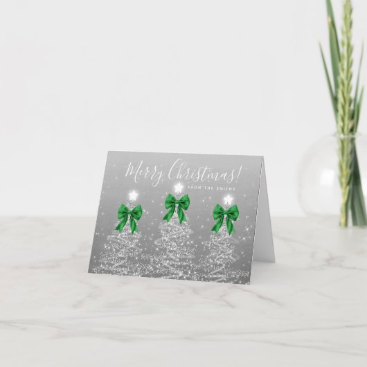 Holiday Silver Christmas Trees Greeting Green  Feestdagen Kaart (Voorkant)
