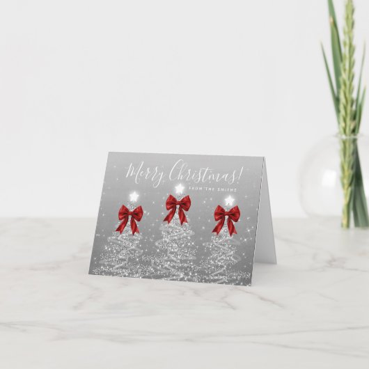Holiday Silver Christmas Trees Greeting Red  Feestdagen Kaart (Voorkant)