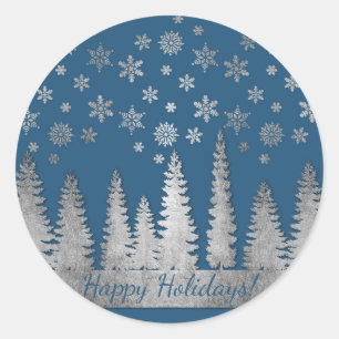 Holiday Silver en Blue Winter Wonderland Ronde Sticker
