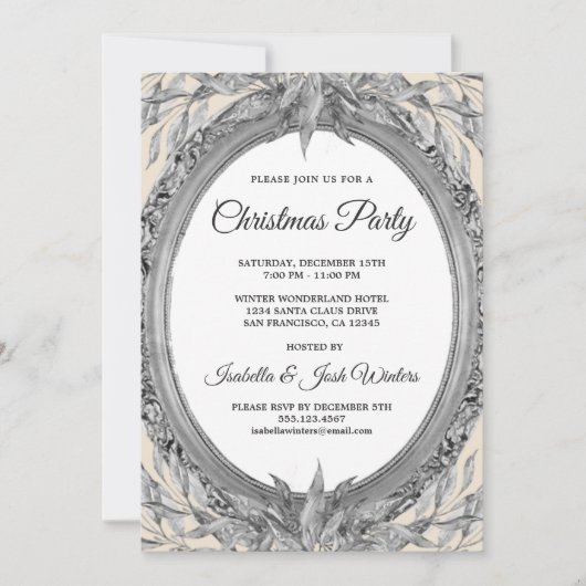 Holiday Silver Grey Leaves Wreate Kerstparty Kaart (Voorkant)