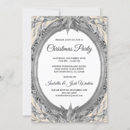 Holiday Silver Grey Leaves Wreate Kerstparty Kaart