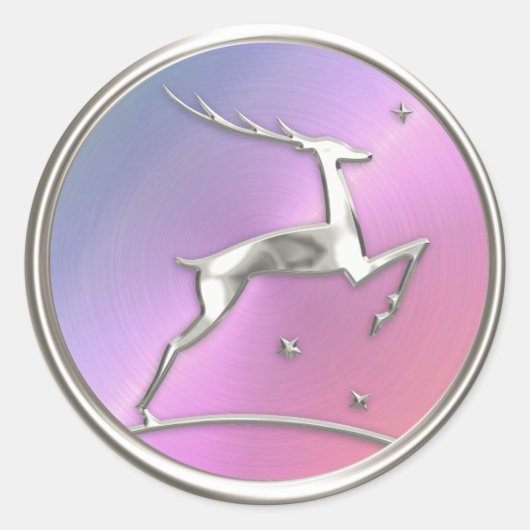Holiday Silver Pink Pearl Reindeer Envelopzegel Ronde Sticker (Voorkant)