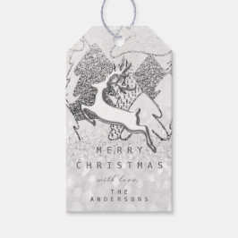 Holiday Silver Spark Grey Kerstrendiertiter 3D Cadeaulabel