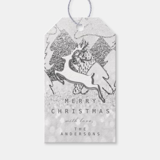 Holiday Silver Spark Grey Kerstrendiertiter 3D Cadeaulabel (Voorkant)