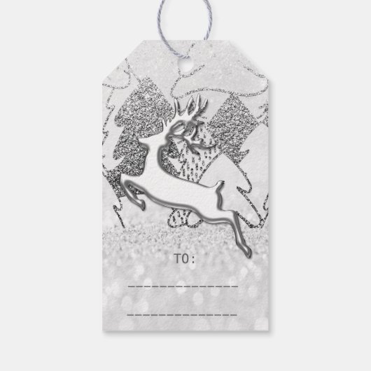 Holiday Silver Spark Grey Kerstrendiertiter 3D Cadeaulabel (Achterkant)