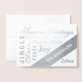 Holiday Silver Typography Foto toevoegen Aangepast Folie Kaarten (Voorkant met envelop)