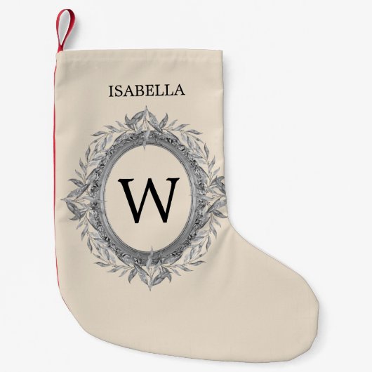 Holiday Silvery Leaves Wreate Monogram Kleine Kerstsok (Voorkant)