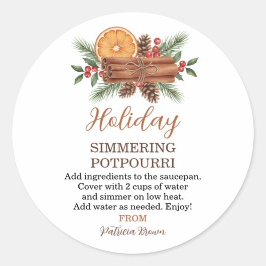 Holiday Simmering Potpourri Personalized Ronde Sticker (Voorkant)