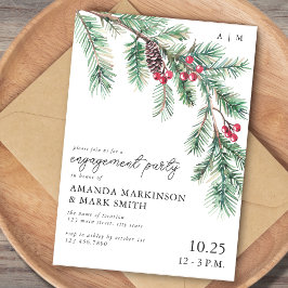 Holiday Simple Pine Branch Engagement Party Kaart