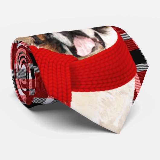 Holiday Sint Bernard Dog Rood kerstfeest Stropdas (Opgerold)