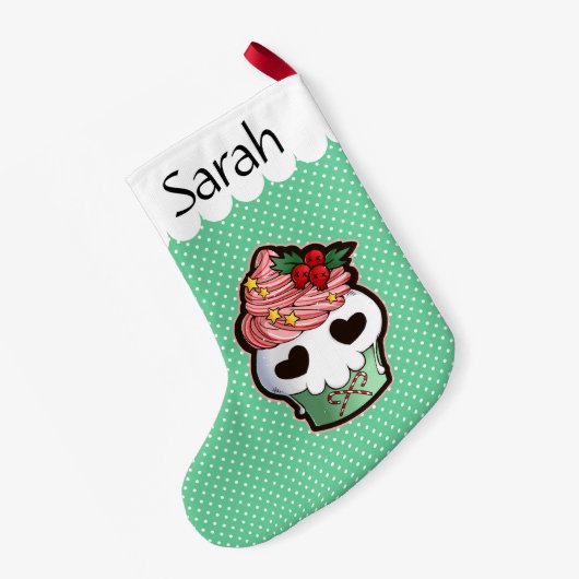 Holiday Skull Cupcake Kleine Kerstsok (Achterkant (Hangend))