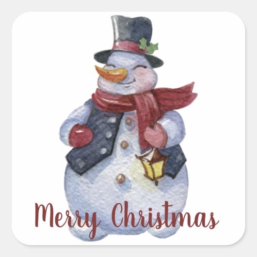 Holiday Smiling Snowman  Vierkante Sticker (Voorkant)