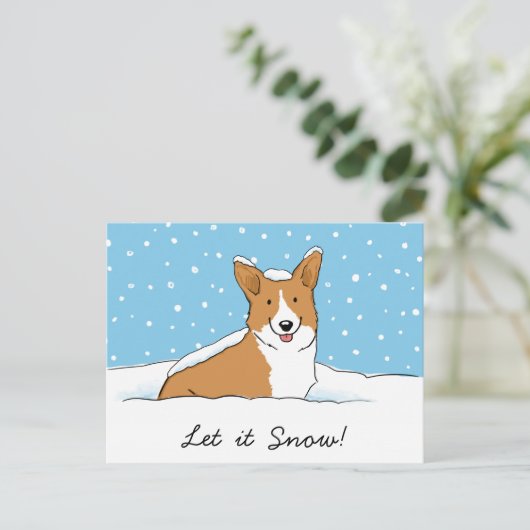 Holiday Sneeuw Corgi | Laat het Sneeuwen Hond Kers Feestdagenkaart (Staand voorkant)