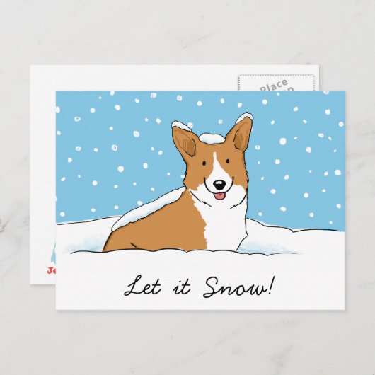 Holiday Sneeuw Corgi | Laat het Sneeuwen Hond Kers Feestdagenkaart (Voorkant / Achterkant)