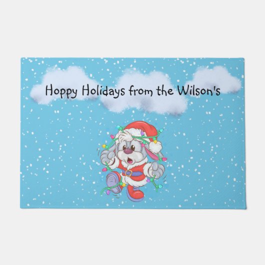 Holiday Snow Bunny Rabbit Doormat Deurmat (Voorkant)
