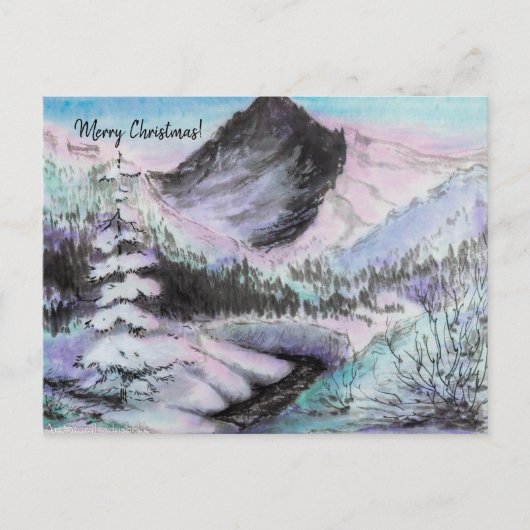 Holiday Snow Mountains Sunrise Sumie Briefkaart (Voorkant)