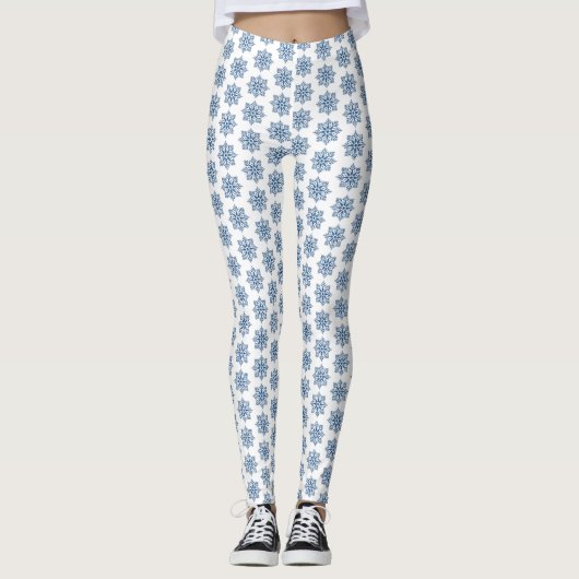 Holiday Snowflake Plaid Pattern Blue Leggings (Voorkant)