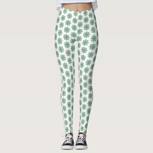 Holiday Snowflake Plaid Pattern Green Leggings (Voorkant)