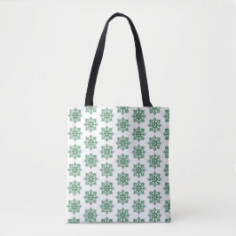 Holiday Snowflake Plaid Pattern Green Tote Bag
