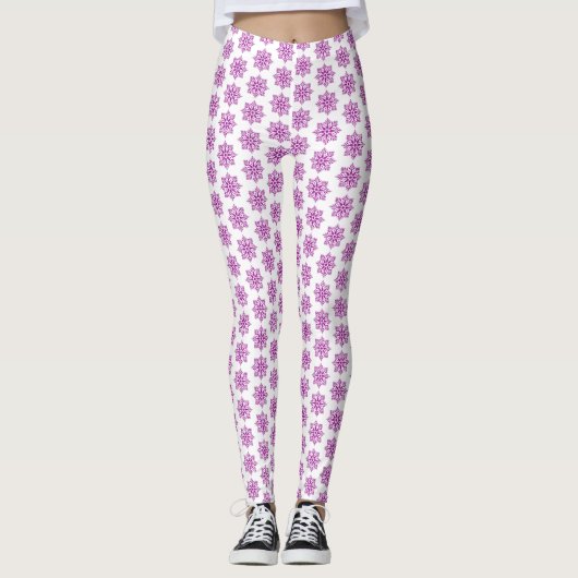 Holiday Snowflake Plaid Pattern Pink Leggings (Voorkant)