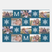 Holiday Snowflakes en Monogram Fotocollage Inpakpapier Vel (Voorkant 2)