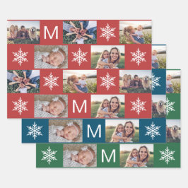 Holiday Snowflakes en Monogram Fotocollage Inpakpapier Vel