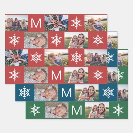 Holiday Snowflakes en Monogram Fotocollage Inpakpapier Vel (Set)