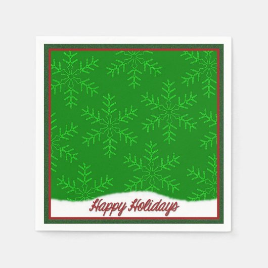 Holiday Snowflakes Green Kerstmis Napkins Servetten (Voorkant)
