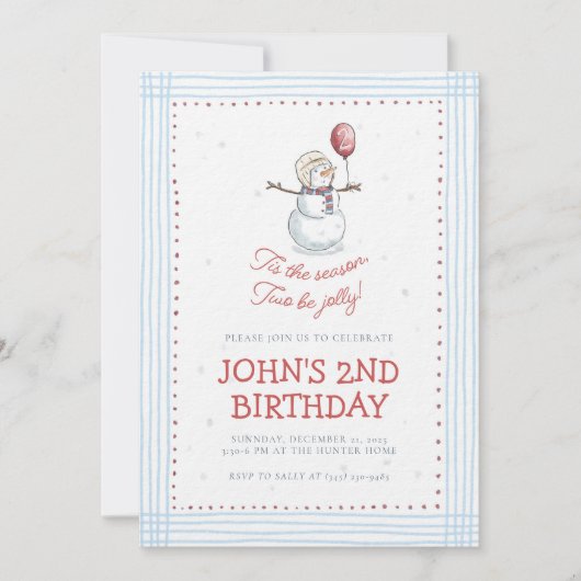 Holiday Snowman 2nd Birthday Invitation Kaart (Voorkant)