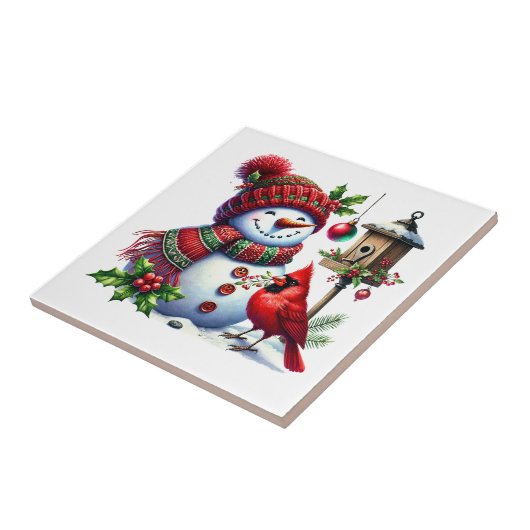 Holiday Snowman Ceramic Tile Tegeltje (Zijkant)
