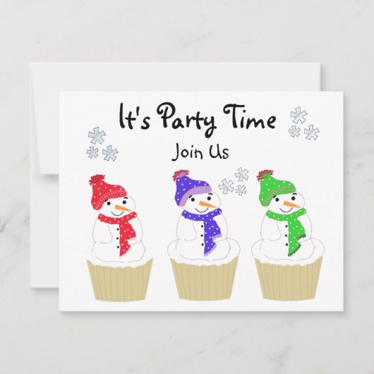 Holiday Snowman Cupcake Uitnodiging (Voorkant)
