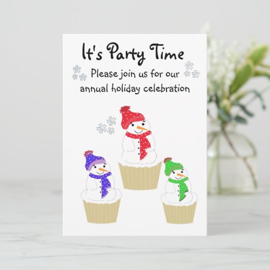 Holiday Snowman Cupcake Uitnodiging (Staand voorkant)