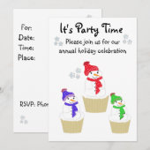 Holiday Snowman Cupcake Uitnodiging (Voorkant / Achterkant)