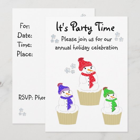 Holiday Snowman Cupcake Uitnodiging (Voorkant / Achterkant)