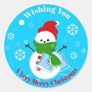 Holiday Snowman die je een prettig kerstblauw wil  Ronde Sticker