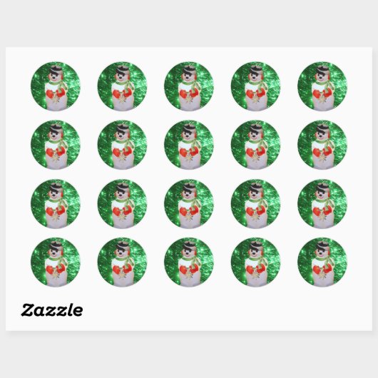 Holiday Snowman Round Glossy Sticker (Vel)