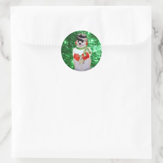 Holiday Snowman Round Glossy Sticker (Tas)
