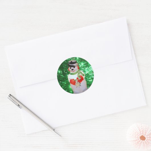 Holiday Snowman Round Glossy Sticker (Envelop)
